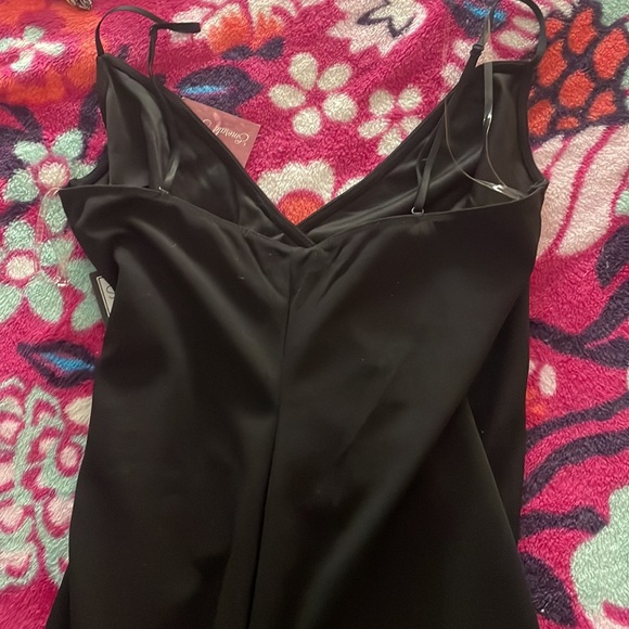 classy macys long black dress. flattering slit ☺️